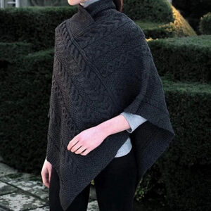 Inis Crafts Charcoal Merino Wool Poncho S/M